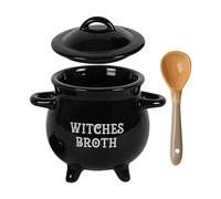 Generico Brodo Calderone Decorativo in Ceramica Nera per Servire Brodo | a Secchiello di Halloween Per Compleanni, Riunioni Tra , Casa, Appartamento, Fattoria, Casa Infestata, Carnevale