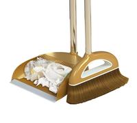 Generico Broom And Dustpan Set - 2-Piece Broom And Dustpan Set | Dustpaan S-et with Soft Brush Head | Dusstpan annd Brush for Household, Kitchen aand Floor Cleaning (Gold)