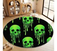 Generico Buio Tappeto Rotondo Antiscivolo lavabile 180 cm Illustrazione Digitale Teschio Al Neon Tappeti Rotondo, Per soggiorno camera da letto sala da pranzo Domestica Tappeti