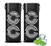 Generico Bullseyeair Portable Double Fan, Bullseyeair Rechargeable Misting Fan, 3 in 1 GetBullseyeair Fans, 3 Speed, with 600ml Tank, 3 Spray Heads, for Home, Office, Bedroom (Black 2,Charging type)