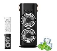Generico Bullseyeair Portable Double Fan, Bullseyeair Rechargeable Misting Fan, 3 in 1 GetBullseyeair Fans, 3 Speed, with 600ml Tank, 3 Spray Heads, for Home, Office, Bedroom (Black 1,Charging type)