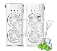 Generico Bullseyeair Portable Double Fan, Bullseyeair Rechargeable Misting Fan, 3 in 1 GetBullseyeair Fans, 3 Speed, with 600ml Tank, 3 Spray Heads, for Home, Office, Bedroom (White 2,Plug-in type)