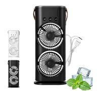 Generico Bullseyeair Portable Double Fan, Bullseyeair Rechargeable Misting Fan, 3 in 1 GetBullseyeair Fans, 3 Speed, with 600ml Tank, 3 Spray Heads, for Home, Office, Bedroom (Black 1,Plug-in type)