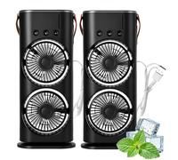 Generico Bullseyeair Portable Double Fan, Bullseyeair Rechargeable Misting Fan, 3 in 1 GetBullseyeair Fans, 3 Speed, with 600ml Tank, 3 Spray Heads, for Home, Office, Bedroom (Black 2,Plug-in type)