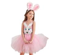 Generico Bunny Costume - Rabbit Suit | Kids Easter Bunny Costume With Ears Headband Tutu Paws 4-Pack For Halloween Party, Soft Plush Fabric, White Pink Purple Yellow