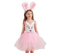Generico Bunny Costume - Rabbit Suit | Kids Easter Bunny Costume With Ears Headband Tutu Paws 4-Pack For Halloween Party, Soft Plush Fabric, White Pink Purple Yellow