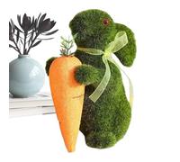 Generico Bunny Figurine - Foam 14.5x11cm | Standing Green Easter Moss Rabbit Holding Carrot | Decorative Tabletop Statue for Home, Farmhouse, Patio, Garden, And Outdoor Decor