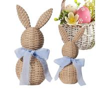 Generico Bunny Figurines, Set Of 2 Resin Woven Style Spring Animal Decorations, Easter Bunny Decor Statues For Home Living Room Bedroom Kitchen Office Farmhouse Housewarming Birthday Holiday Display