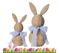 Generico Bunny Figurines - Woven Rattan Effect Decor | Easter Rabbit Statues with Rustic Texture, Farmhouse Animal Ornament with Two Piece Set, Home Decoration Accent for House