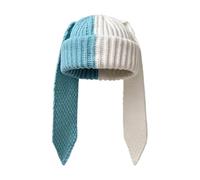 Generico Bunny Hat Contrast Color Crochet Winter Headwear with Long Ears