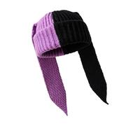 Generico Bunny Hat Contrast Color Crochet Winter Headwear with Long Ears