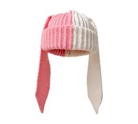 Generico Bunny Hat Contrast Color Crochet Winter Headwear with Long Ears