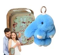 Generico Bunny Keychain - Handmade Rabbit Hair Material | Plush Animal Key Ring With Iron Box And Decorative Charm | For Women Boys Girls Backpack Handbag Car And Ornament Use