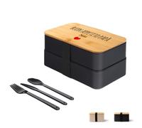 Generico ''Buon appetito papà'' Portapranzo Lunch Box con Posate 2 Scomparti Coperchio in Bambù Pausa Pranzo Ufficio Idea Regalo festa del papà Babbo Natale Uomo