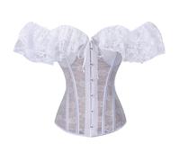 Generico Bustier Corsetto in Raso e Pizzo Donna con Lacci Overbust Body Modellante con Reggicalze Scolpisce la Figura Allenamento Vita per Halloween Festival, 01-White, L