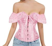 Generico Bustier Corsetto Rinascimentale con Lacci Donna Steccato Overbust Shapewear Jacquard Scolpisce il Corpo Allenamento Vita con Reggicalze per Festival Costume, 01-Pink, M
