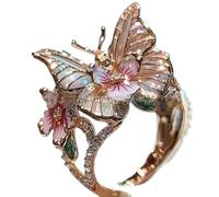 Generico Butterfly Flower Ring,Enamel Butterfly Flower Ring,Size Can Be Changed at Will,Women's Fashion Shiny Flowers Butterflys Rings (Rose Gold-B)