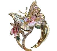 Generico Butterfly Flower Ring,Enamel Butterfly Flower Ring,Size Can Be Changed at Will,Women's Fashion Shiny Flowers Butterflys Rings (Gold-B)