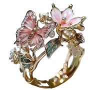 Generico Butterfly Flower Ring,Enamel Butterfly Flower Ring,Size Can Be Changed at Will,Women's Fashion Shiny Flowers Butterflys Rings (Gold-A)