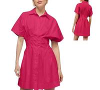 Generico Button Front Pleated Stripe Short Sleeve,Womens Summer Dresses Casual,Mini Shirt Dresses with Pocket (Pink, XL)
