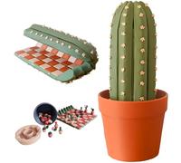 Generico Cactichess - Scacchiera Cactus Arrotolabile, 32 Pezzi di Scacchiera Cactus Stampati in 3D, Portatile da Viaggio Arrotolabile, Pezzi di Piante Succulente, Regalo Divertente