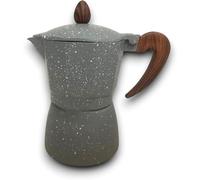 Generico Caffettiera Moka Classica Disponibile in Versioni da 1, 2 o 3 Tazze Design Elegante in Alluminio Verniciato Manico Ergonomico Antiscottatura Effetto Legno, Caffè Italiano (Grigio - 3 tazze)