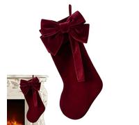 Generico Calza di Natale in Velluto da 48 cm con Grandi Decorazioni a Fiocchi, Calza di Velluto Vintage per caminos Natalizio, mensola del caminos, Decorazioni Festive per la casa