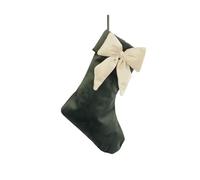 Generico Calza Natalizia di Natale in Velluto Verde con Fiocco Avorio da 30 cm