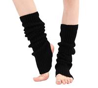 Generico Calze Cotone Donna Corte Calze Autoreggenti Nere Scaldamuscoli lunghi da donna, da uomo, anni '80, scaldamuscoli sportivi da ballo a costine a costine Calze Elastiche A (Black, One Size)