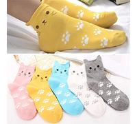 Generico Calze Orme Cartoon Gatto Donna Casuale Fantasia Calzini Carini Cotone (Multicolor, One Size)