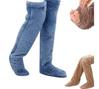 Generico Calzini al Ginocchio in Piuma D'oca per Natale, Calzini Lunghi e Caldi Fino Alla Coscia, Termici Invernali da Interno per Dormire in Casa Quando fa Freddo (Blue)