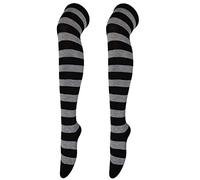 Generico Calzini Alti al Ginocchio a Righe Bianche e Nere da Donna e Ragazze Calze Lunghe a Strisce Sopra il Ginocchio per Feste in Costume Abbigliamento Natale Feste Cosplay di Natale