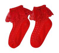 Generico Calzini Bambino Calzini Decorativi per Battesimo Calzini Neonata da Battesimo In Cotone Bianco con Ricamo a In Pizzo da Bambina Morbidi e Rispettosi Della Pelle (Red, 1-3 Years)