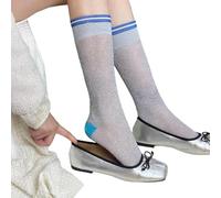 Generico Calzini Morbidi Donna,Calzini da Donna Particolari,Calze Trasparenti con Glitter, Calze a Righe Traforate in Stile retrò, Calze Alte Fino al Ginocchio con Filato (Blue, One Size)