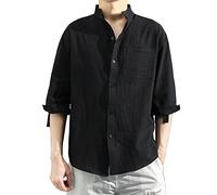 Generico Camice Uomo, Biancheria Girare Giù Camicia Manica Casuale Collare Solido Mezzo Button Men Camicie Men