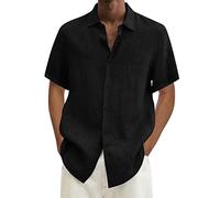 Generico Camice Uomo, Camicia Maschile Hawaii Tinta Unita Manica Corta Doppia Tasca Colletto Rovesciato Camicia