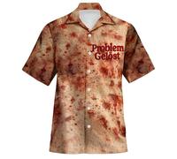 Generico Camice Uomo Estive Camicia Cotone Uomo Camicia Maniche Corte con Bavero Stampa Vintage Effetto Invecchiato Tinte Rosse Sfumate per Feste Ideale per Locali Notturni e Eventi Halloween