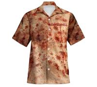 Generico Camice Uomo Estive Camicia Cotone Uomo Camicia Maniche Corte con Bavero Stampa Vintage Effetto Invecchiato Tinte Rosse Sfumate per Feste Ideale per Locali Notturni e Eventi Halloween