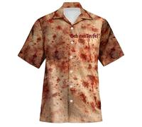 Generico Camice Uomo Estive Camicia Cotone Uomo Camicia Maniche Corte con Bavero Stampa Vintage Effetto Invecchiato Tinte Rosse Sfumate per Feste Ideale per Locali Notturni e Eventi Halloween
