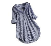 Generico Camicetta a Righe con Colletto Allentato Camicetta da Donna Lunga con Bottoni a Manica rovesciata (Grey, XXL)
