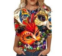 Generico Camicetta da Donna con Stampa Happy Holidays, Manica a 3/4, Collo a O, Maglietta (Red, L)