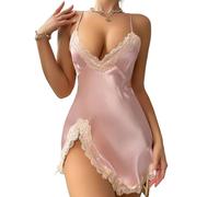Generico Camicetta da Notte Donna Raso Pizzo Spalline Sottili Lingerie Morbida Sexy Vestaglia Scollo a V Chemise Elegante 2025