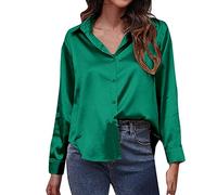 Generico Camicetta Donna Curvy,Camicia in Raso Camicia A Maniche Lunghe in Imitazione Raso da Donna Abbigliamento Femminile di Frontiera del Commercio Estero Europeo E Americano