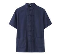 Generico Camicia a Maniche Corte in Lino Sintetico Largo da Uomo e da Donna, Stile Classico, Camicia a Maniche Corte (Blue, XXXXXL)