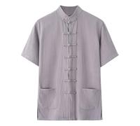 Generico Camicia a Maniche Corte in Lino Sintetico Largo da Uomo e da Donna, Stile Classico, Camicia a Maniche Corte (Grey, L)