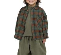 Generico Camicia a Quadri Autunnali per Ragazzi e Ragazze, con Risvolto in Lino Spazzolato, Stile straniero (3 Anni - 8 Anni) (Green, 3-4 Years)