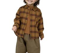 Generico Camicia a Quadri Autunnali per Ragazzi e Ragazze, con Risvolto in Lino Spazzolato, Stile straniero (3 Anni - 8 Anni) (Khaki, 4-5 Years)
