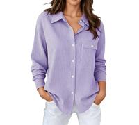 Generico Camicia a Righe Donna Elegante con Collo Botton-Down e Maniche Lunghe Camicia da Lavoro Oversize Curvy Camicie Casual Leggero Traspirante per Colloquio Ufficio Uscire,Viola,XXL