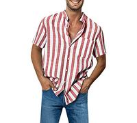 Generico Camicia da Bowling da Uomo a Maniche Corte Vintage con Stampa Abbottonatura Hawaiana Camicie per Le Vacanze Camicia Uomo Slim Fit Lino Grigia