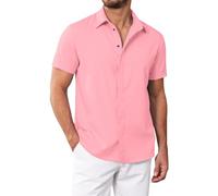 Generico Camicia da Bowling da Uomo a Maniche Corte Vintage con Stampa Abbottonatura Hawaiana Camicie per Le Vacanze Uomo Camicia in Lino di Cotone